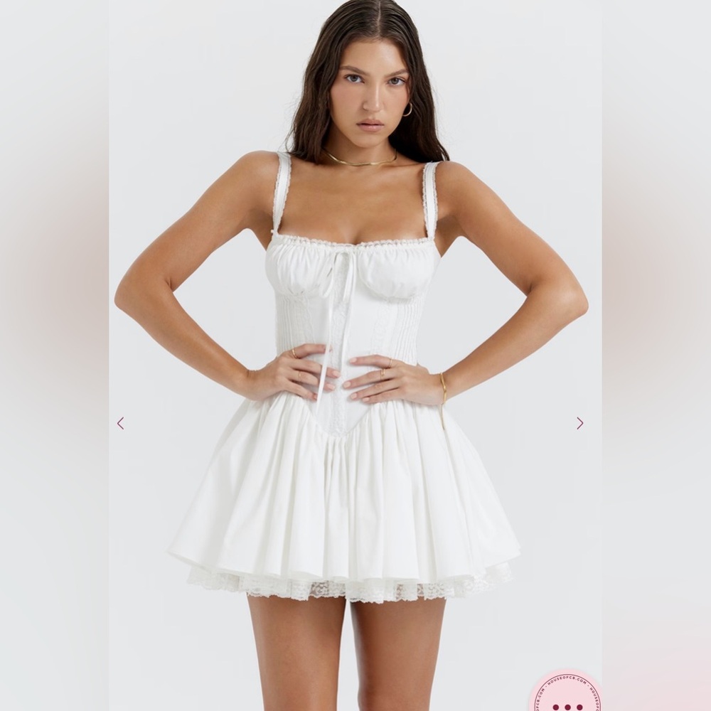 House of CB “Pietra” White Ivory A-line Mini Corset Milkmaid Dress